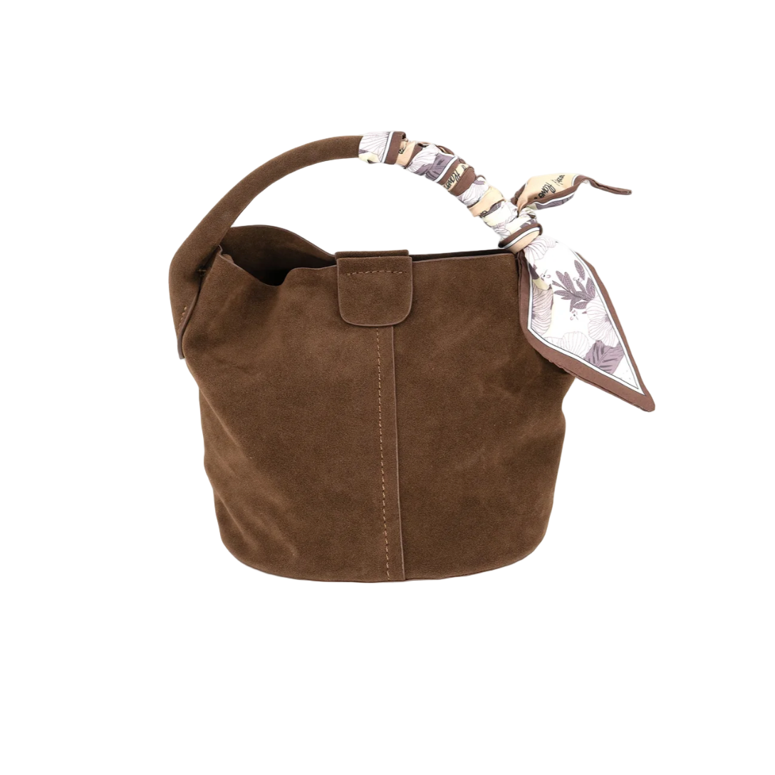 Mini Chocolate Faux Suede Bag with Scarf