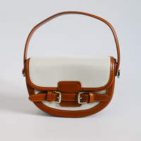 Buckle Décor Top Handle Canva Crossbody Bag