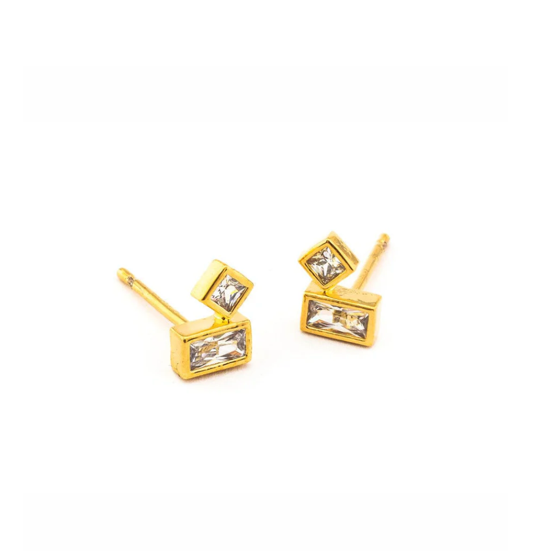 Baguette & Cz Post Earrings
