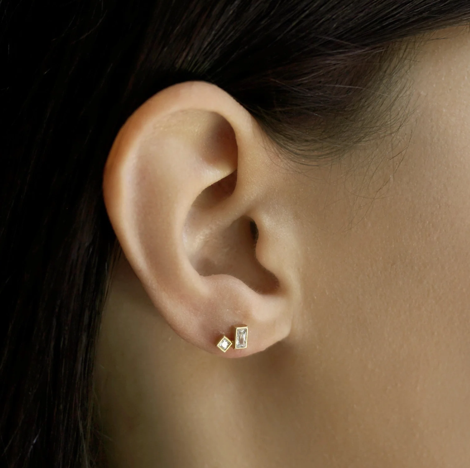 Baguette & Cz Post Earrings