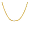 Gold Herringbone Necklace with Jewel Center (Clear & Emerald)