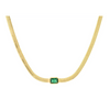 Gold Herringbone Necklace with Jewel Center (Clear & Emerald)