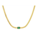 Gold Herringbone Necklace with Jewel Center (Clear & Emerald)