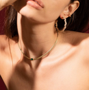 Gold Herringbone Necklace with Jewel Center (Clear & Emerald)