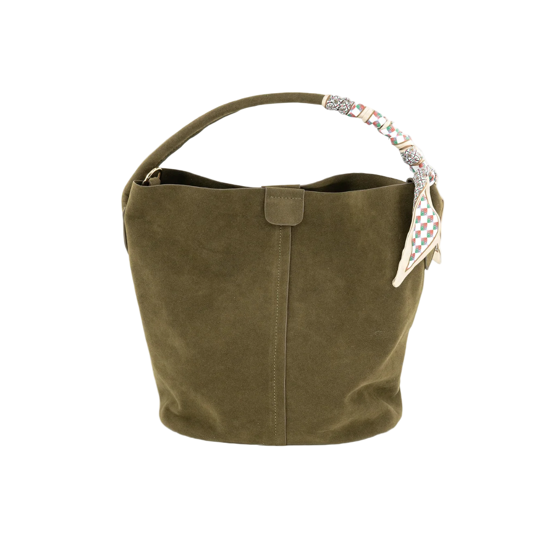 Mini Olive Faux Suede Bag with Scarf