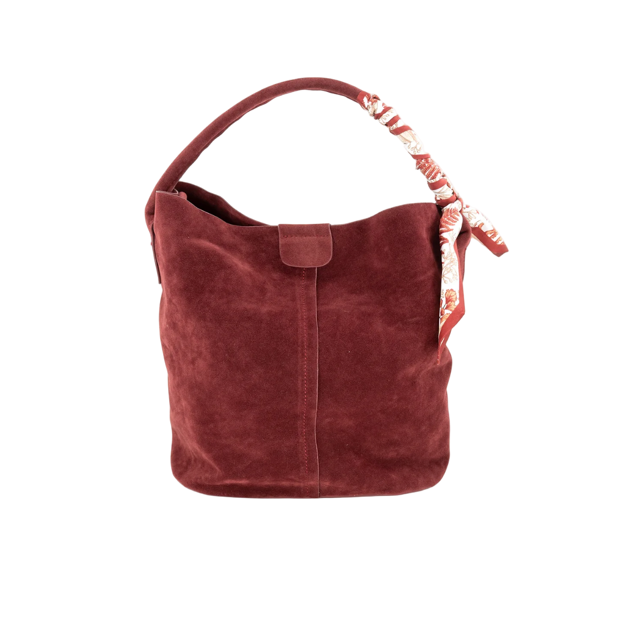 Mini Burgundy Faux Suede Bag with Scarf