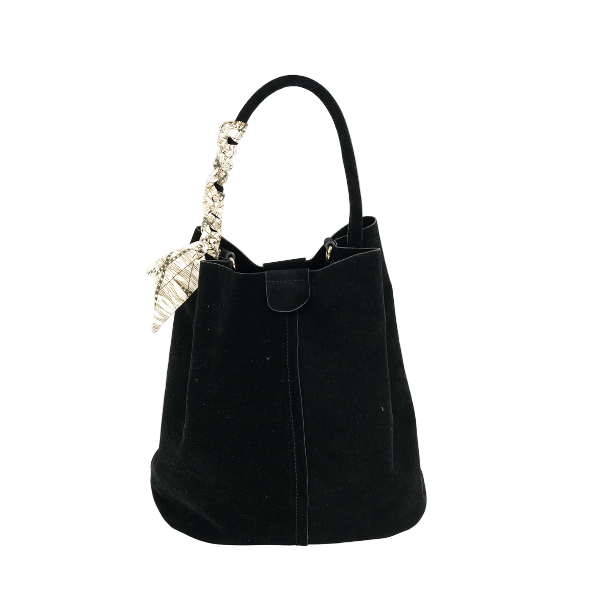 Mini Black Faux Suede Bag with Scarf