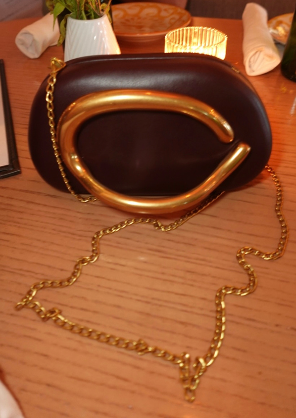 Burgundy Clutch with Gold Handle