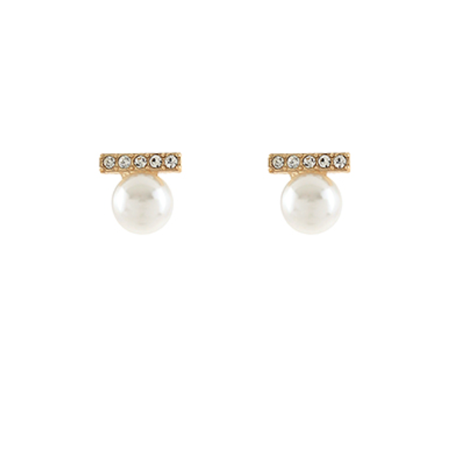 Pearl & Pave Bar Stud Earrings