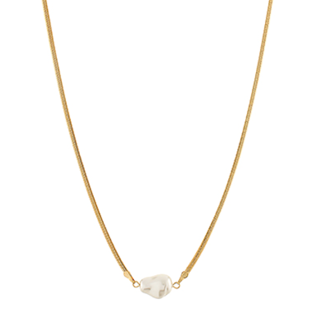 Pearl & Herringbone Chain Necklace