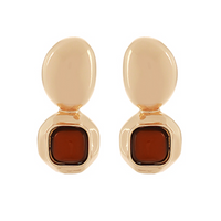 Square Dome Shape Stone & Oval Earrings