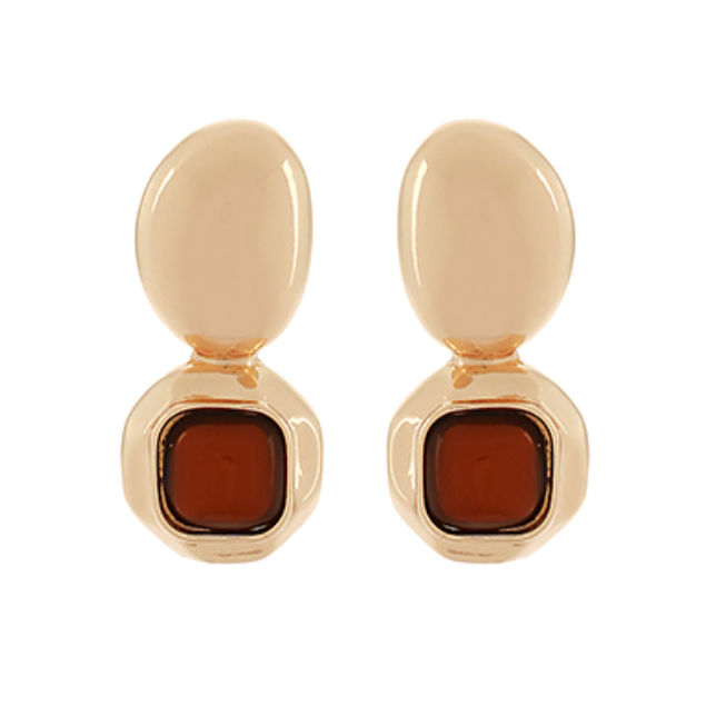 Square Dome Shape Stone & Oval Earrings