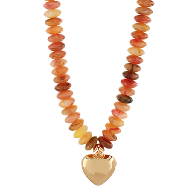 Rondelle Beads Puffy Heart Necklace