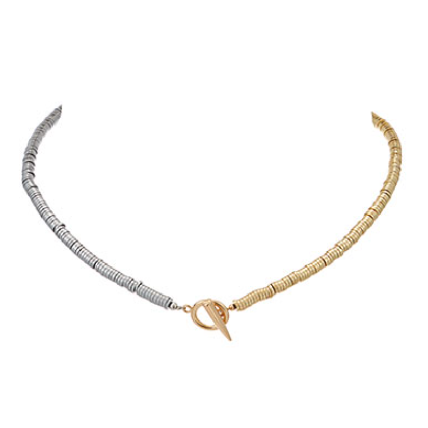 Silver/Gold Metal Disk Bead Necklace