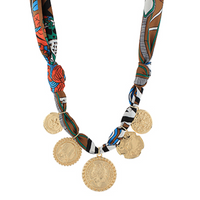 Multi Coin Charm Scarf Necklace