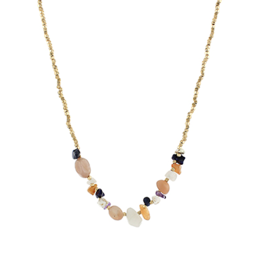 Lined Multi Shape Stone Necklace