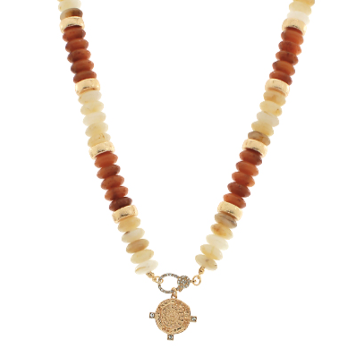 Pave Coin Stone Beaded Necklace