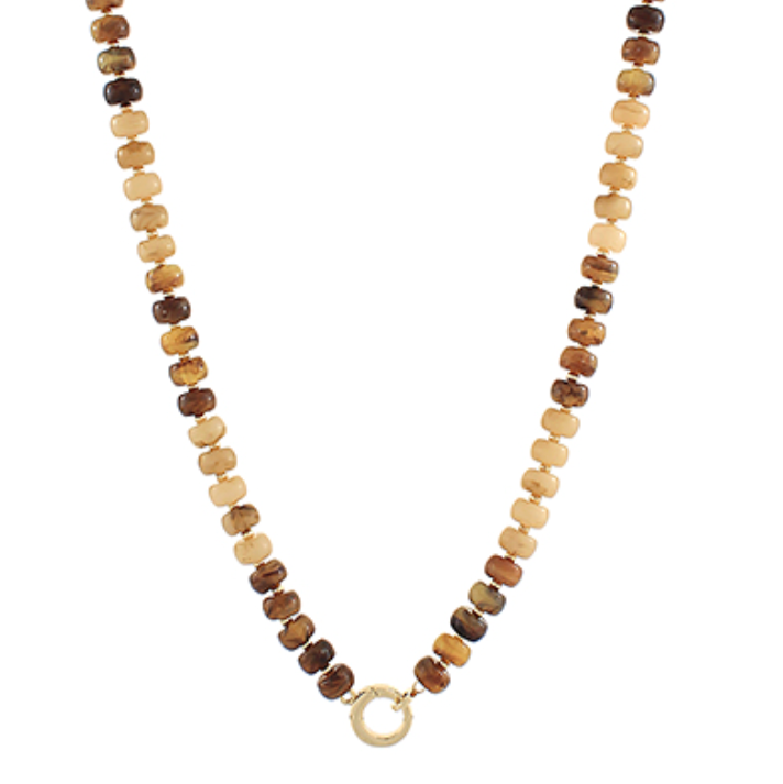 Neutral Marble Bead & Ring Clasp Necklace