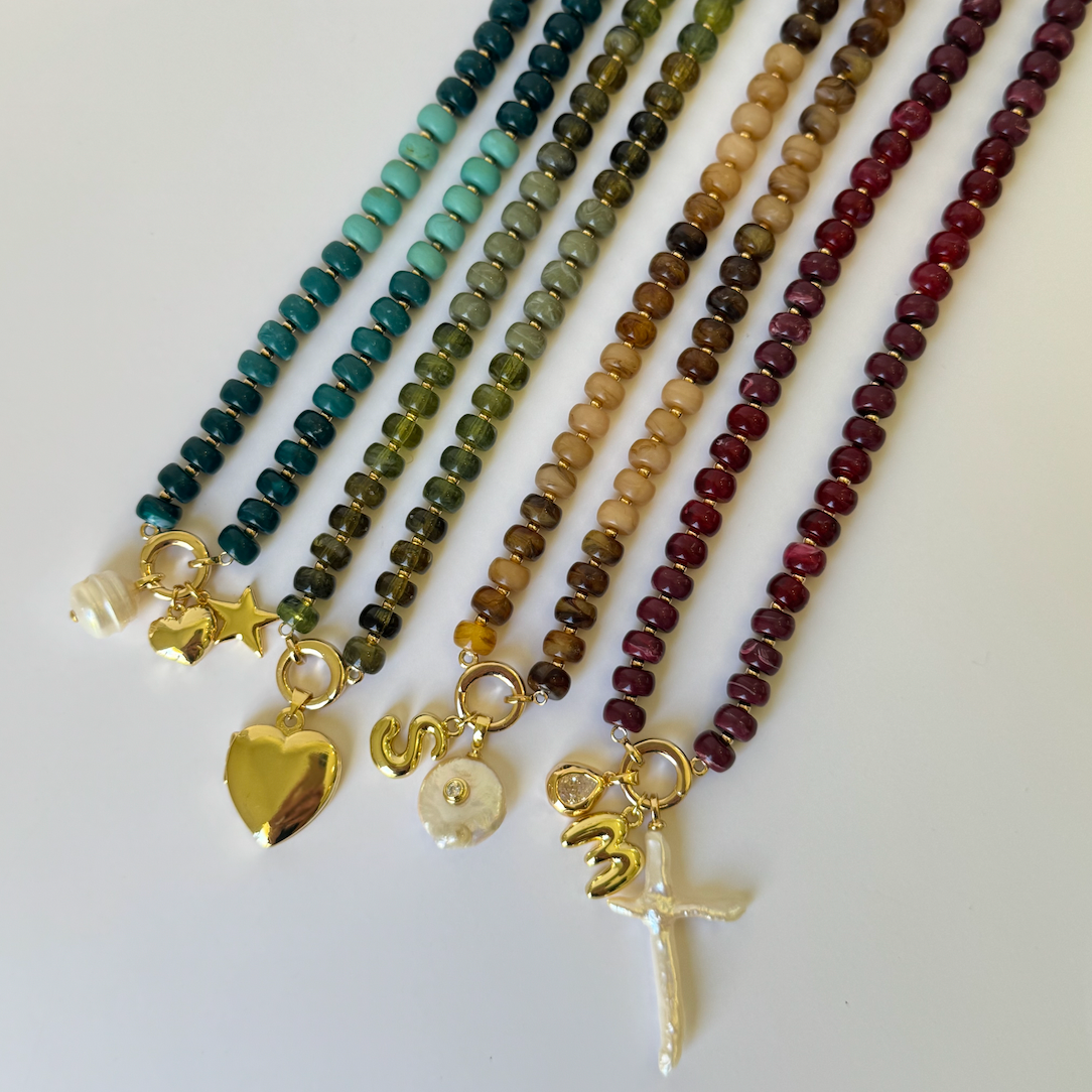 Ruby Marble Bead & Ring Clasp Necklace