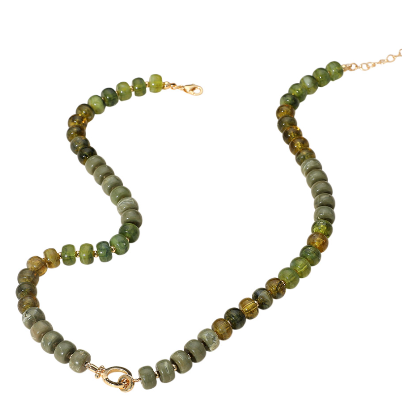 Green Marble Bead & Ring Clasp Necklace