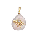 14K Gold Filled Clear CZ Celestial Sun Ray Keshi Freshwater Pearl Pendant