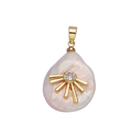 14K Gold Filled Clear CZ Celestial Sun Ray Keshi Freshwater Pearl Pendant