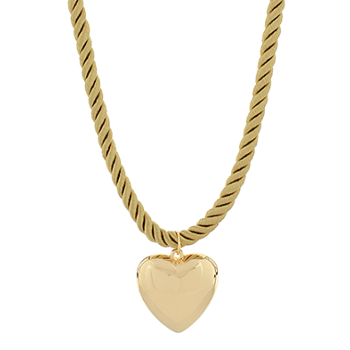 Bold Puffed Heart Cord Necklace (gold)
