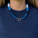 Chunky Resin Disc Beaded Necklace (Blue)