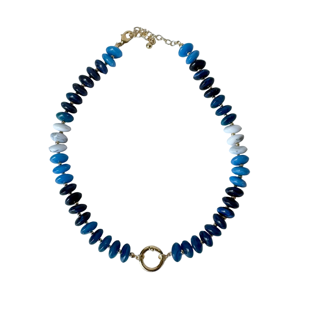 Chunky Resin Disc Beaded Necklace (Blue)