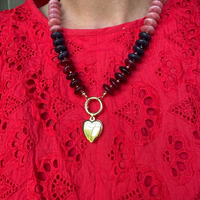 Chunky Resin Disc Beaded Necklace (Red/Pink)