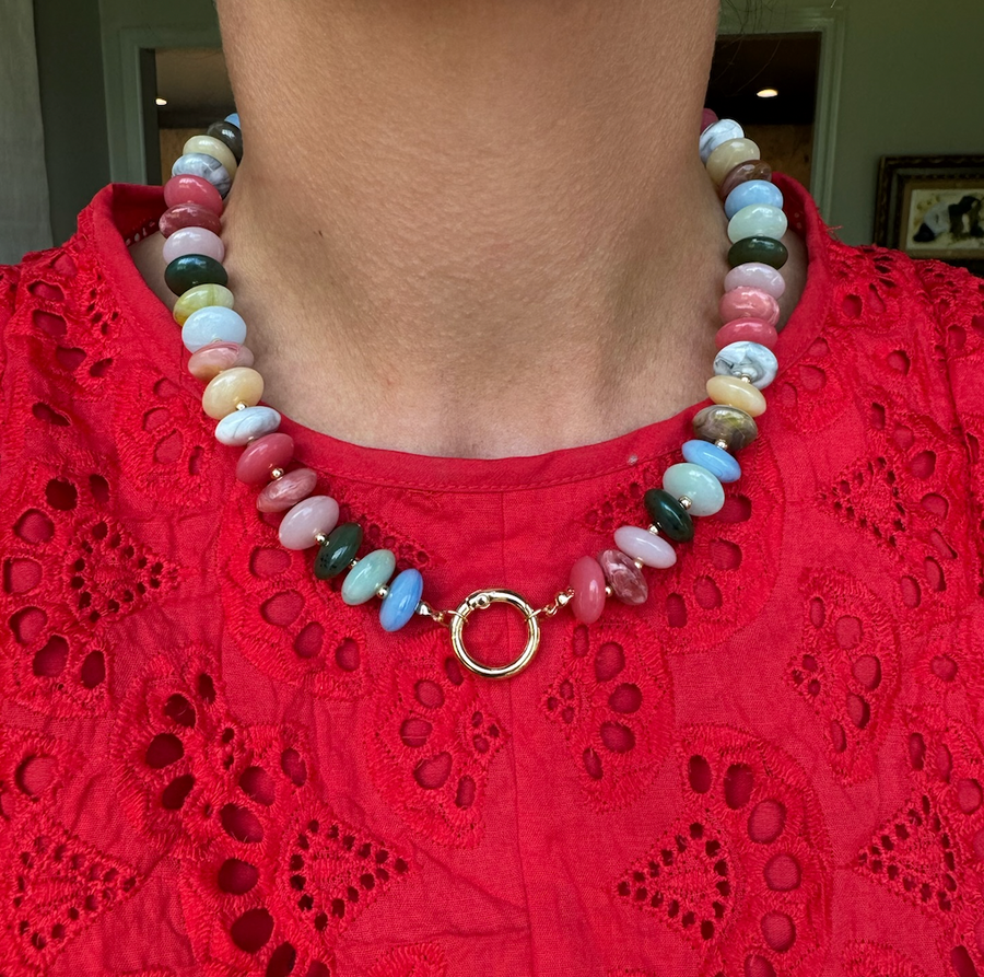 Chunky Resin Disc Beaded Necklace (Multi)