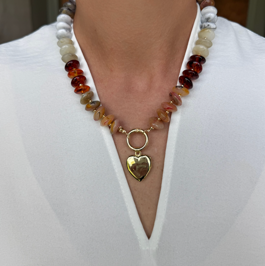 Chunky Resin Disc Beaded Necklace (Neutral)