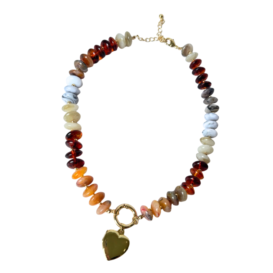 Chunky Resin Disc Beaded Necklace (Neutral)