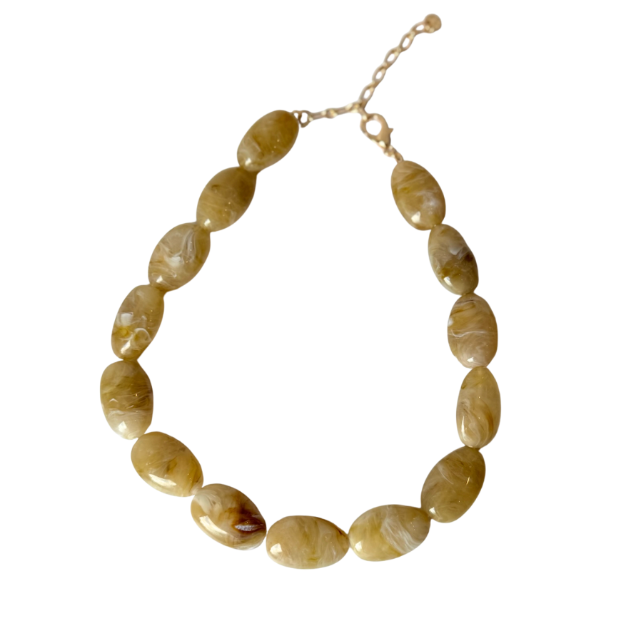 Chunky Marbled Resin Pebble Necklace (Beige)