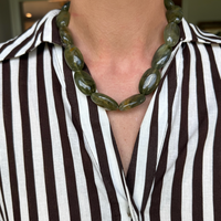 Chunky Marbled Resin Pebble Necklace (Olive)