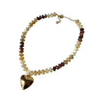 18K Gold Dipped Puffy Heart Pendant Beaded Necklace