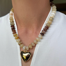 18K Gold Dipped Puffy Heart Pendant Beaded Necklace
