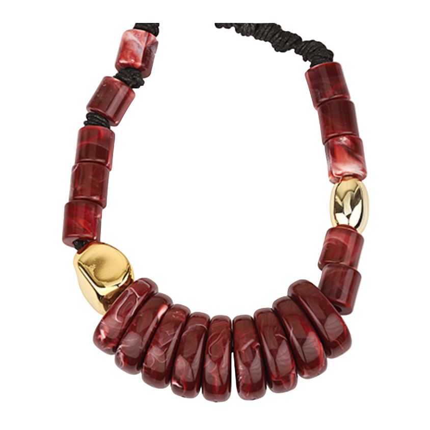 Bold Acrylic & Metal Bead & Cord Necklace