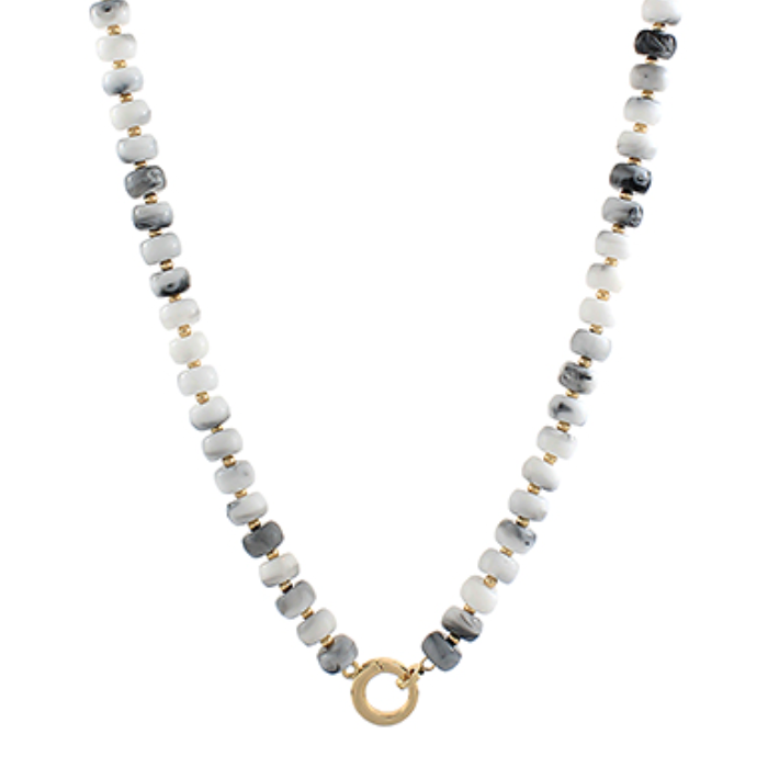 White Marble Bead & Ring Clasp Necklace