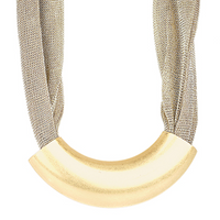 Curved Metal Tube & Mesh Necklace