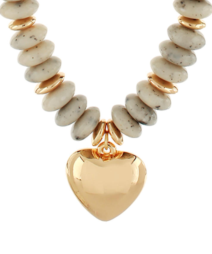 Rondelle Beads & Puffy Heart Necklace