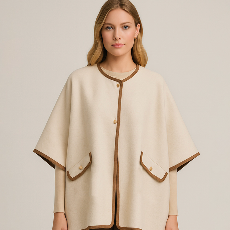 Button Front Solid Pocket Kimono Poncho