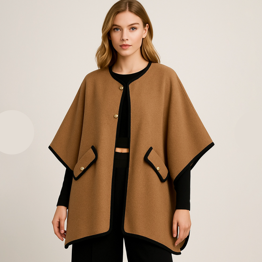 Button Front Solid Pocket Kimono Poncho
