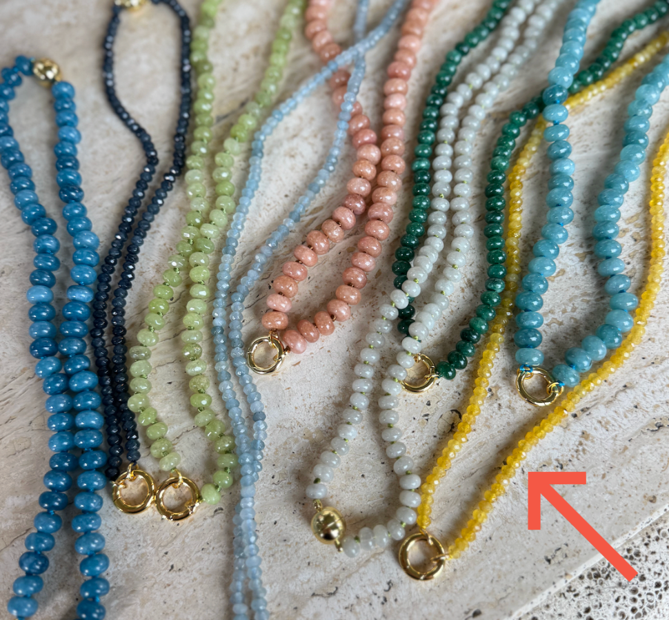 Yellow Beaded Charm Necklace - Magnetic Clasp