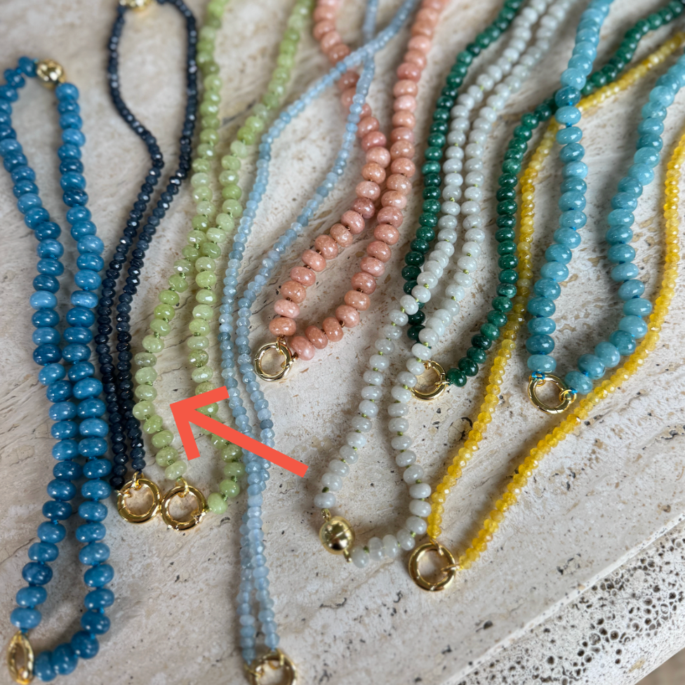 Light Green Beaded Charm Necklace - Magnetic Clasp