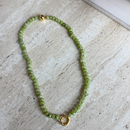 Light Green Beaded Charm Necklace - Magnetic Clasp