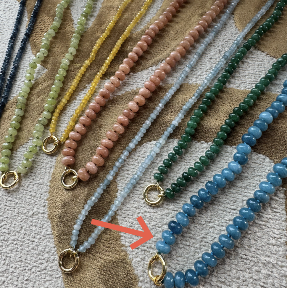 Blue Beaded Charm Necklace - Magnetic Clasp