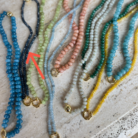 Navy Beaded Charm Necklace - Magnetic Clasp