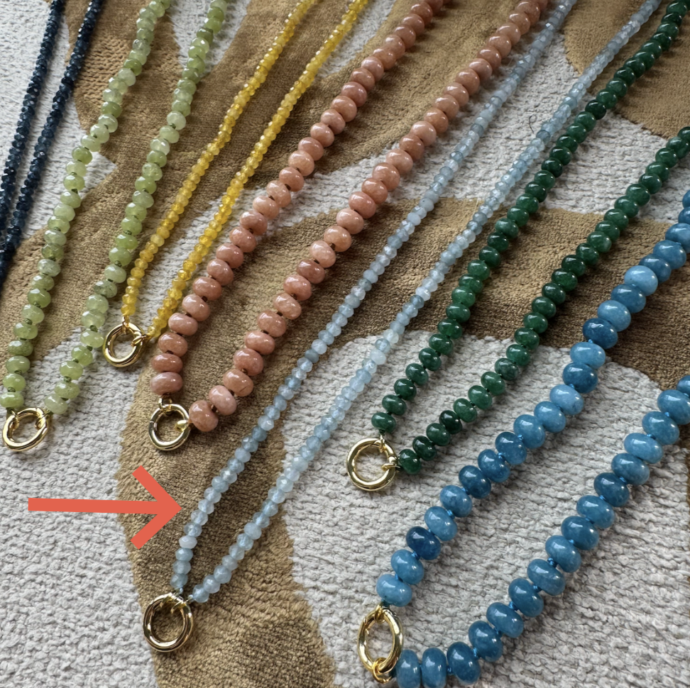 Light Blue Beaded Charm Necklace - Magnetic Clasp