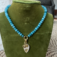 Blue Beaded Charm Necklace - Magnetic Clasp